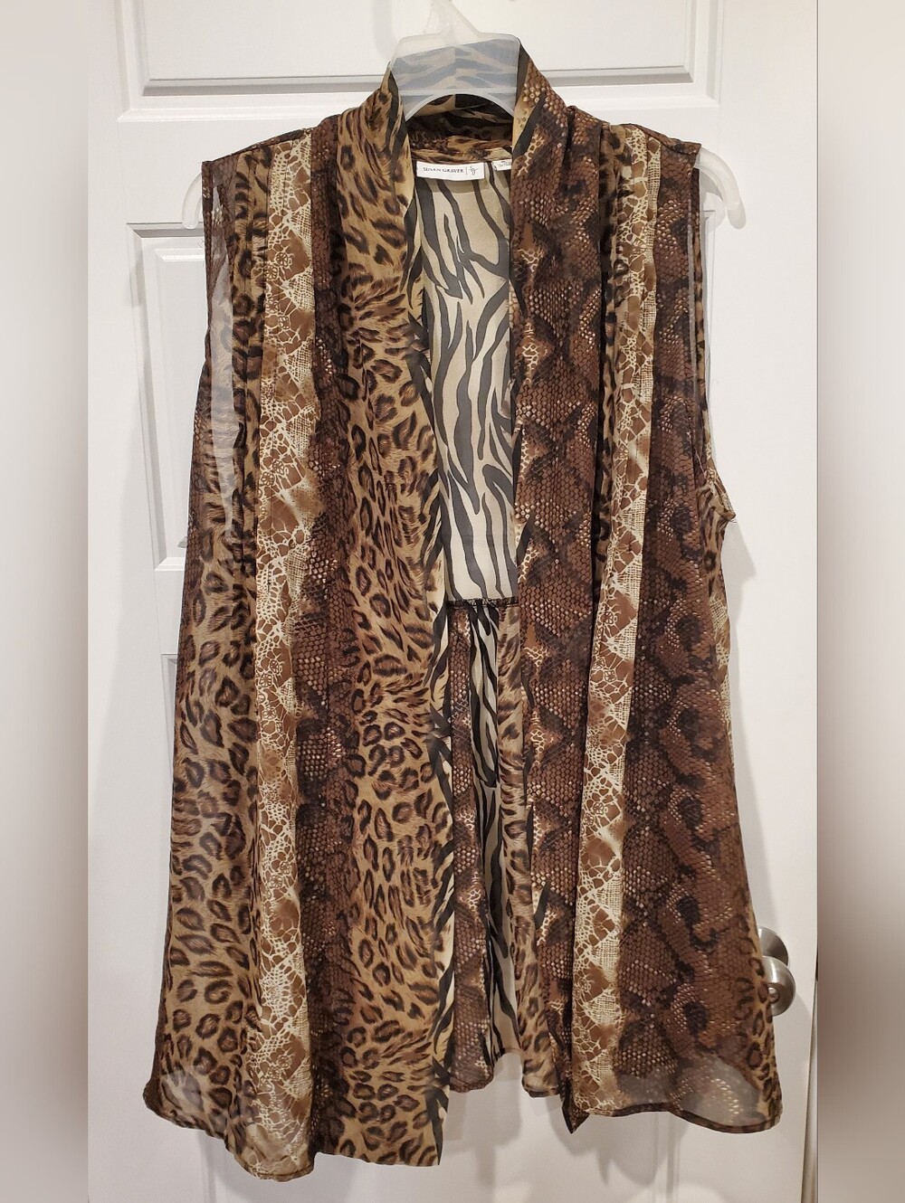 Susan Graver Animal Print Sheer Duster Vest XL